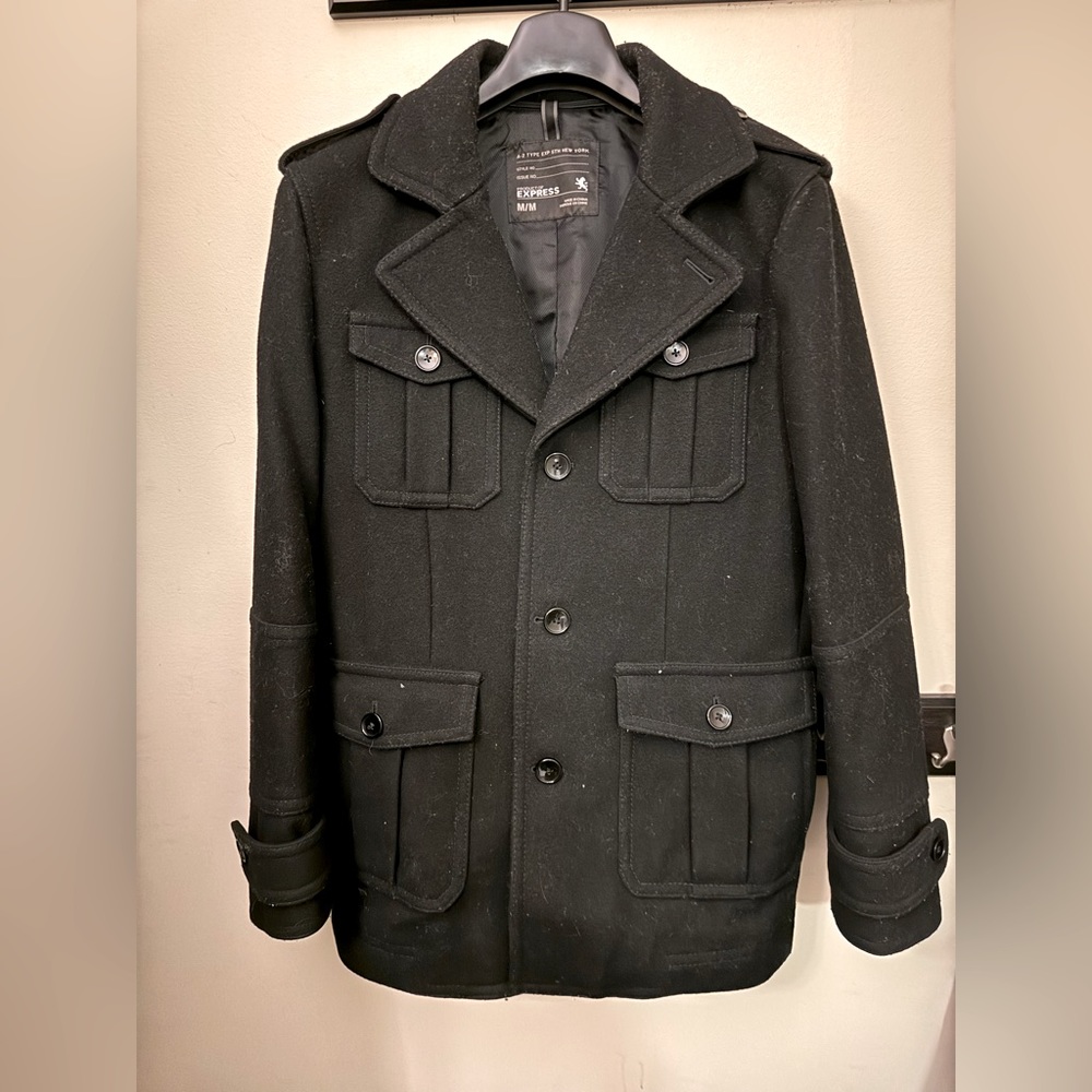 Express Men’s Wool Pea Coat. Size M. Black.